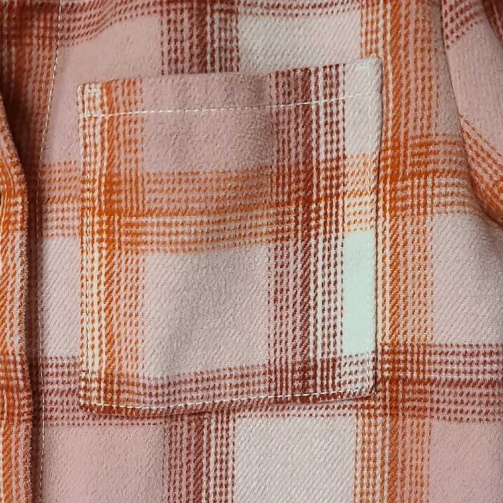 Old Navy Pink and Orange Peach Plaid Shacket Shirt Jacket Girls XL(14-16)